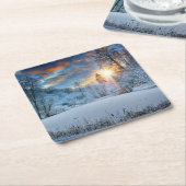 Sunset Over Winter Forest Lake Kartonnen Onderzetters (Schuin)