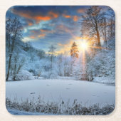 Sunset Over Winter Forest Lake Kartonnen Onderzetters (Voorkant)