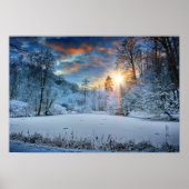 Sunset Over Winter Forest Lake Poster (Voorkant)