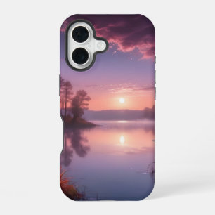 Sunset Paarse Lake Landschap Drie iPhone 16 Hoesje