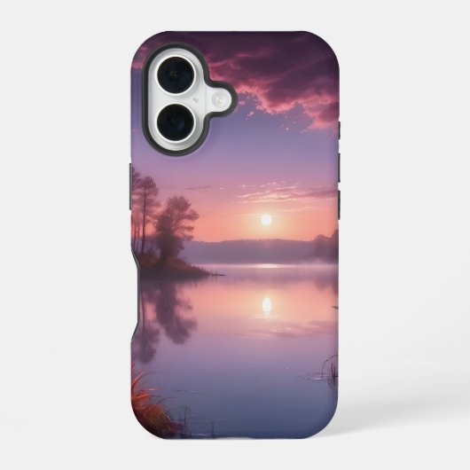 Sunset Paarse Lake Landschap Drie iPhone 16 Hoesje (Achterkant)
