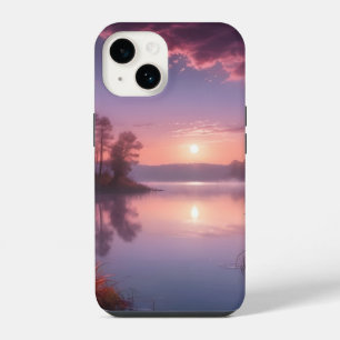 Sunset Paarse Lake Landschap Drie iPhone 14 Hoesje