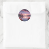 Sunset Paarse Lake Landschap Drie Ronde Sticker (Tas)
