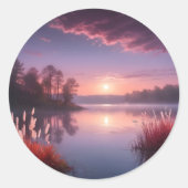 Sunset Paarse Lake Landschap Drie Ronde Sticker (Voorkant)