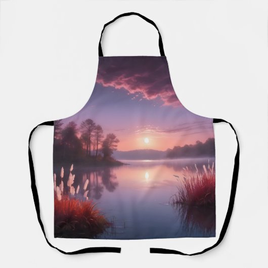 Sunset Paarse Lake Landschap Drie Schort (Voorkant)