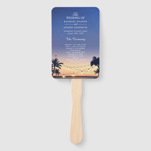 Sunset Palm Beach String Lights Trouwprogramma Handwaaier (Voorkant)