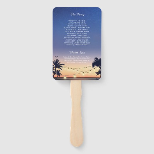 Sunset Palm Beach String Lights Trouwprogramma Handwaaier (Achterkant)