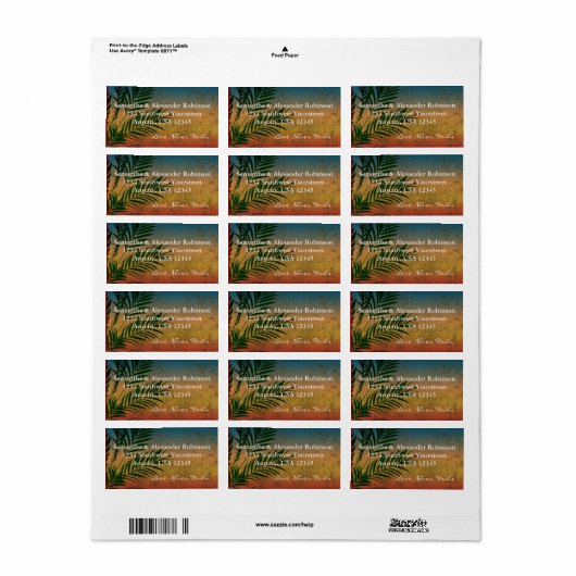 Sunset Palm Tree Branch Adresetiketten Etiket (Full Sheet)