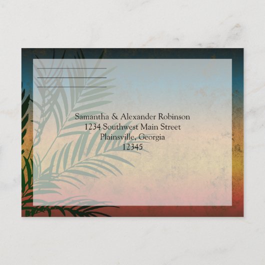 Sunset Palm Tree Branch Bruiloft RSVP Kaarten (Achterkant)