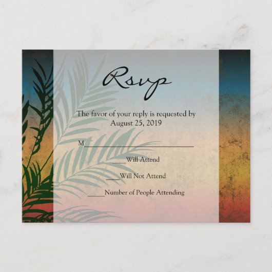 Sunset Palm Tree Branch Bruiloft RSVP Kaarten (Voorkant)