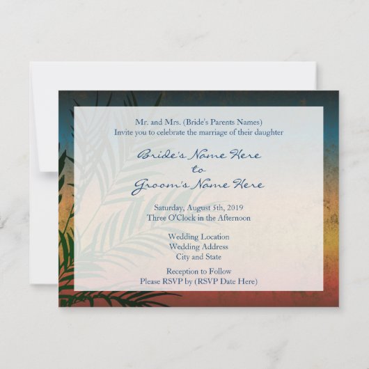 Sunset Palm Tree Branch bruiloft uitnodigingen (Achterkant)