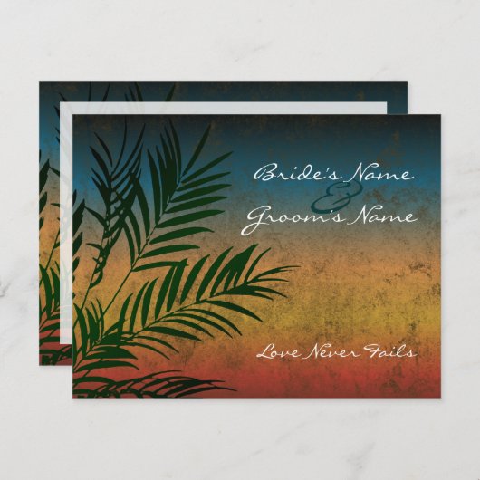 Sunset Palm Tree Branch bruiloft uitnodigingen (Voorkant / Achterkant)