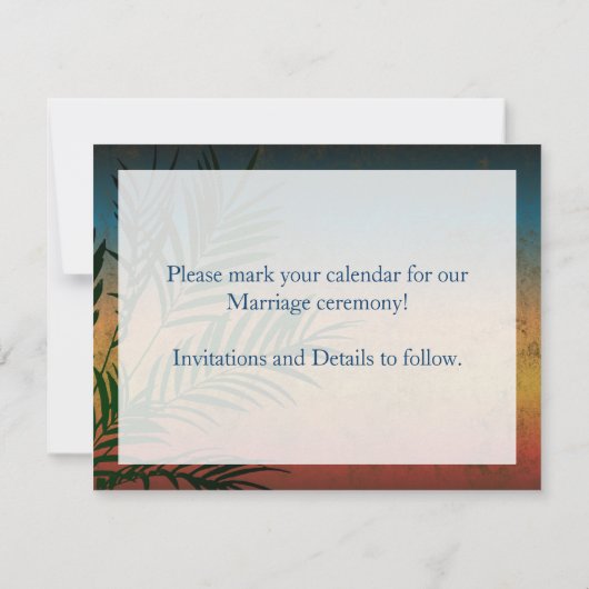 Sunset Palm Tree Branch De datum opslaan Kaart (Achterkant)