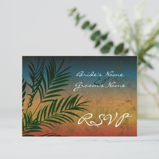 Sunset Palm Tree Branch Kleine RSVP-kaarten RSVP Kaartje (Staand voorkant)