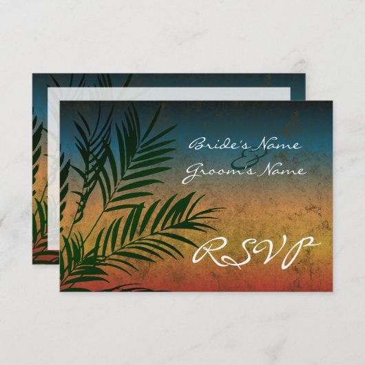 Sunset Palm Tree Branch Kleine RSVP-kaarten RSVP Kaartje (Voorkant / Achterkant)