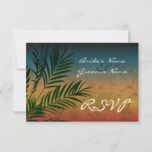 Sunset Palm Tree Branch Kleine RSVP-kaarten