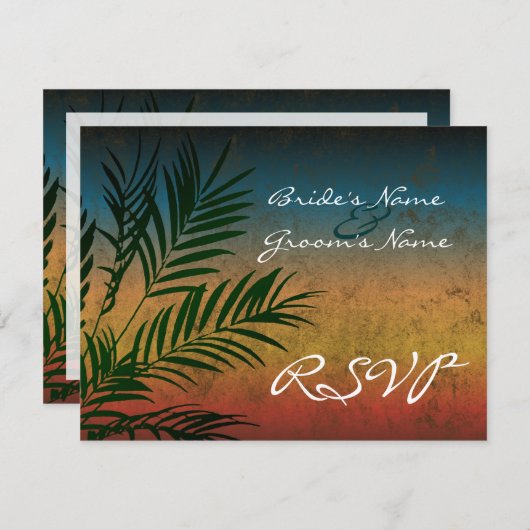 Sunset Palm Tree Branch RSVP-kaarten RSVP Kaartje (Voorkant / Achterkant)