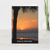 Sunset Palm Tree Silhouette Beach Scene Vakantie Feestdagen Kaart (Voorkant)