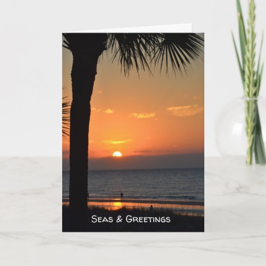Sunset Palm Tree Silhouette Beach Scene Vakantie Feestdagen Kaart (Voorkant)