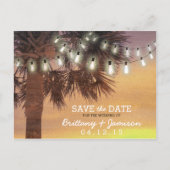 Sunset Palm Tree String Lights Save the Date Aankondigingskaart (Voorkant)