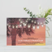 Sunset Palm Tree String Lights Weddenschap Kaart (Staand voorkant)