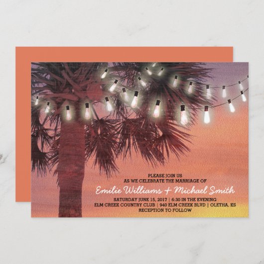 Sunset Palm Tree String Lights Weddenschap Kaart (Voorkant / Achterkant)