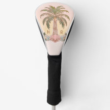 Sunset Palm Tree Waterverf Monogram Roze