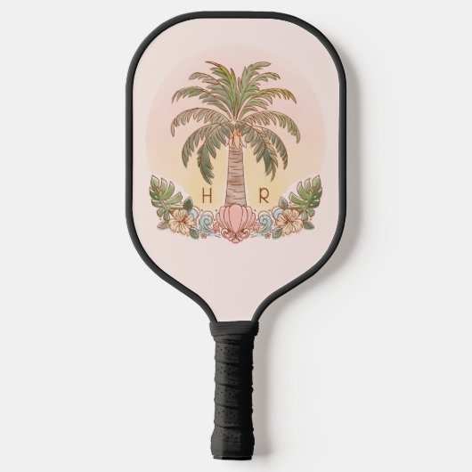 Sunset Palm Tree Waterverf Monogram Roze Pickleball Paddle (Achterkant)