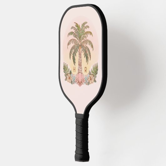Sunset Palm Tree Waterverf Monogram Roze Pickleball Paddle (Links)
