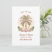 Sunset Palm Tree Waterverf Monogram Strand Save The Date (Staand voorkant)