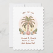Sunset Palm Tree Waterverf Monogram Strand Save The Date (Voorkant)