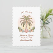Sunset Palm Tree Waterverf Monogram Strand Save The Date (Staand voorkant)