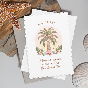Sunset Palm Tree Waterverf Monogram Strand Save The Date
