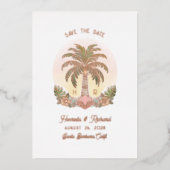 Sunset Palm Tree Waterverf Sla de datum op Folie Uitnodiging (Voorkant)