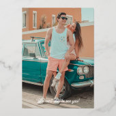 Sunset Palm Tree Waterverf Sla de datum op Folie Uitnodiging (Achterkant)