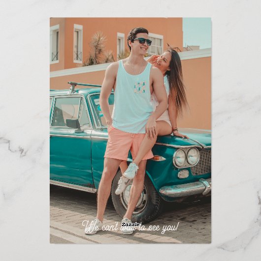 Sunset Palm Tree Waterverf Sla de datum op Folie Uitnodiging (Achterkant)