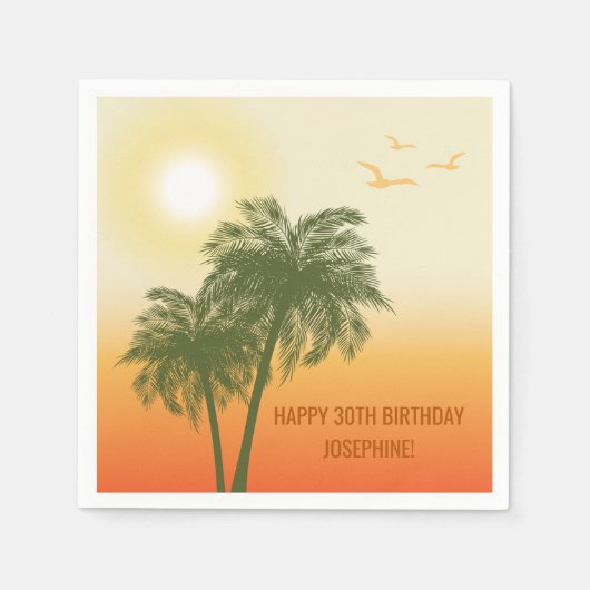 Sunset Palm Trees And Birds Tropical Birthday Servet (Voorkant)