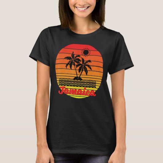Sunset Palm Trees Beach Cruise Summer Jamaica Vaca T-shirt (Voorkant)
