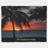 Sunset Palm Trees Beach Tropical Caribbean Custom Fleece Deken (Voorkant (Horizontaal))