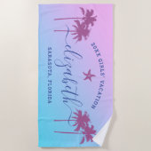 Sunset Palm Trees Blue Girls Vacation Custom Strandlaken (Voorkant)