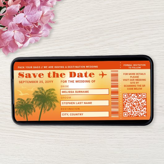 Sunset Palm Trees Faux Boarding Pass Sla de datum  Kaart