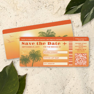 Sunset Palm Trees Faux Boarding Pass Sla de datum Kaart