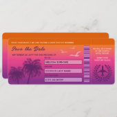 Sunset Palm Trees Faux Boarding Pass Sla de datum Kaart (Voorkant / Achterkant)