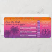 Sunset Palm Trees Faux Boarding Pass Sla de datum Kaart (Voorkant)
