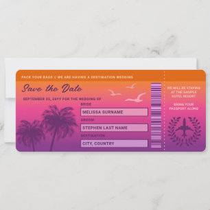Sunset Palm Trees Faux Boarding Pass Sla de datum Kaart