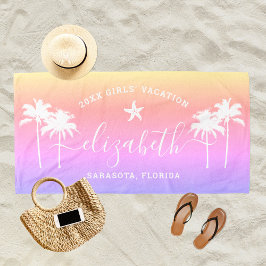 Sunset Palm Trees Girls Vacation Custom Name Strandlaken