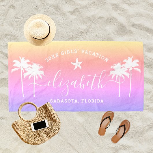 Sunset Palm Trees Girls Vacation Custom Name Strandlaken