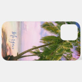 Sunset Palm Trees, je foto, noem blauw script iPhone Hoesje (Achterkant horizontaal)