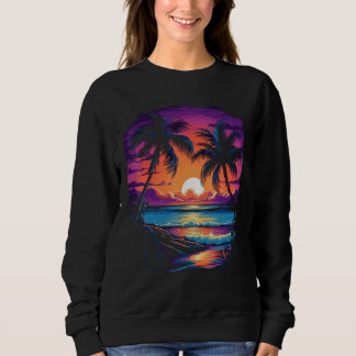 Sunset Palm Trees Retro Vintage Vacation Surf Beac Trui