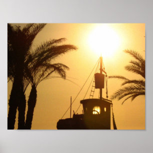 Sunset Palm Trees Ship Value Poster papier (mat)